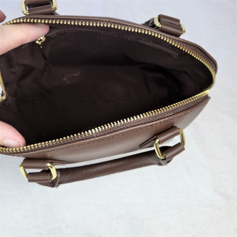 Mata Faux Leather Brown Handbags With 2 Straps & Gold Zipper - Picture 7 of 10